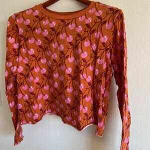 ANTHROPOLOGIE  Maeve Cherry Print Long Sleeve Top  Size X-Small